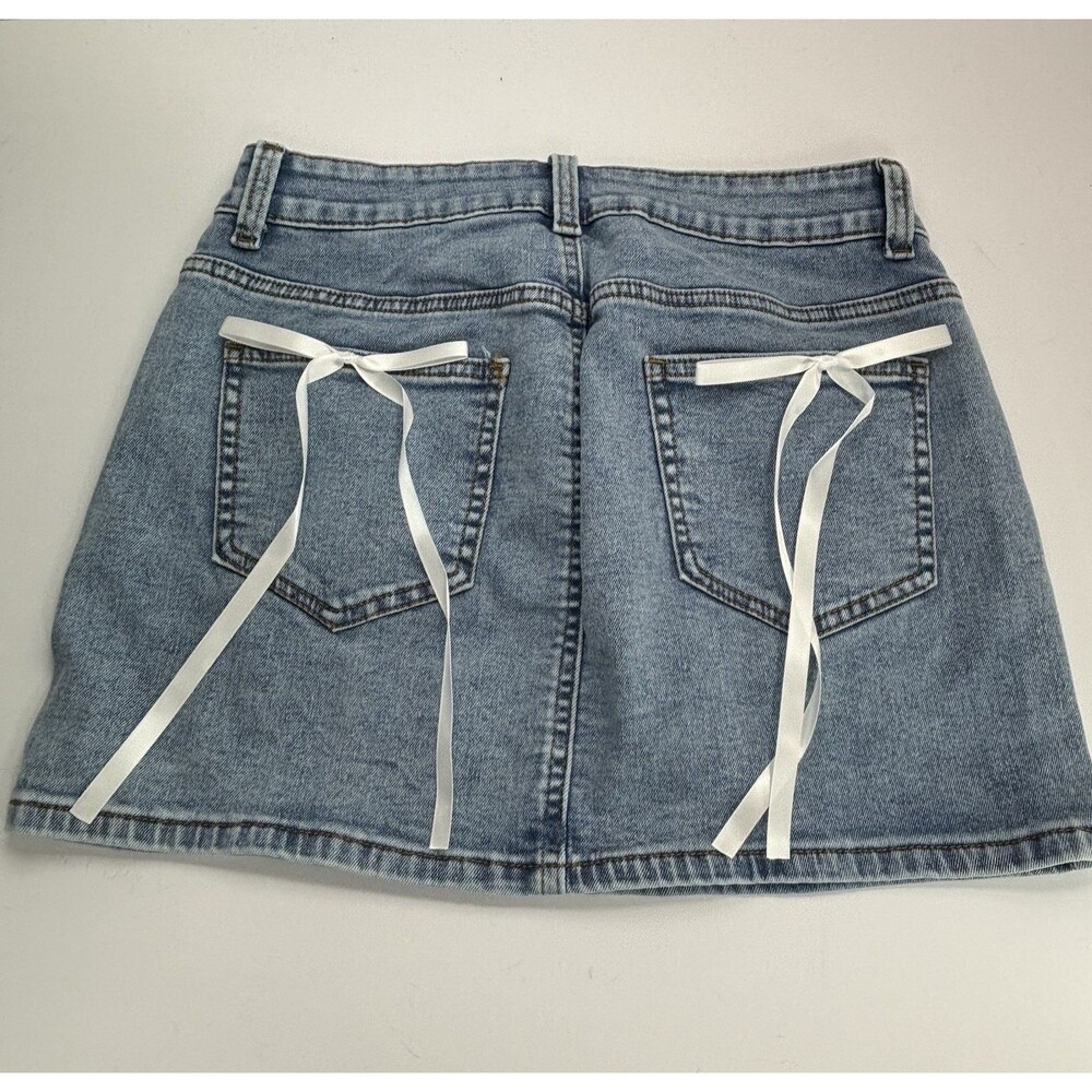Denim Bow Mini Skirt Womens Size Small Sexy Festival Concert Party